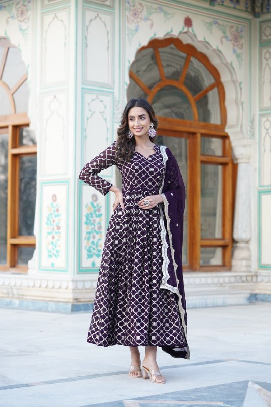 Radiant Faux Georgette Sequins Worked Festive Wear Gown - INDIAN ELEGANCE