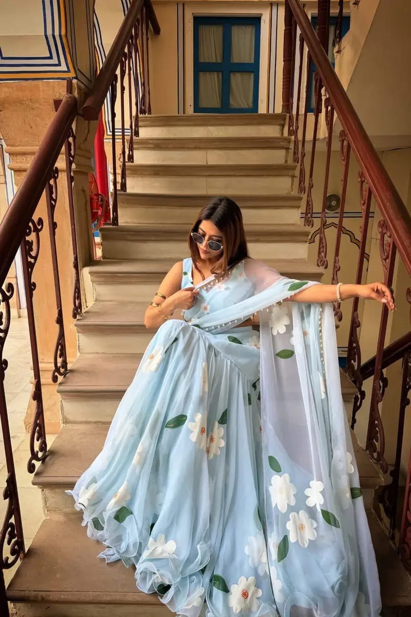 Stylish Ruffle Drape ready to wear Lehenga Saree – Modern Fusion Ethnic Wear for Weddings & Parties