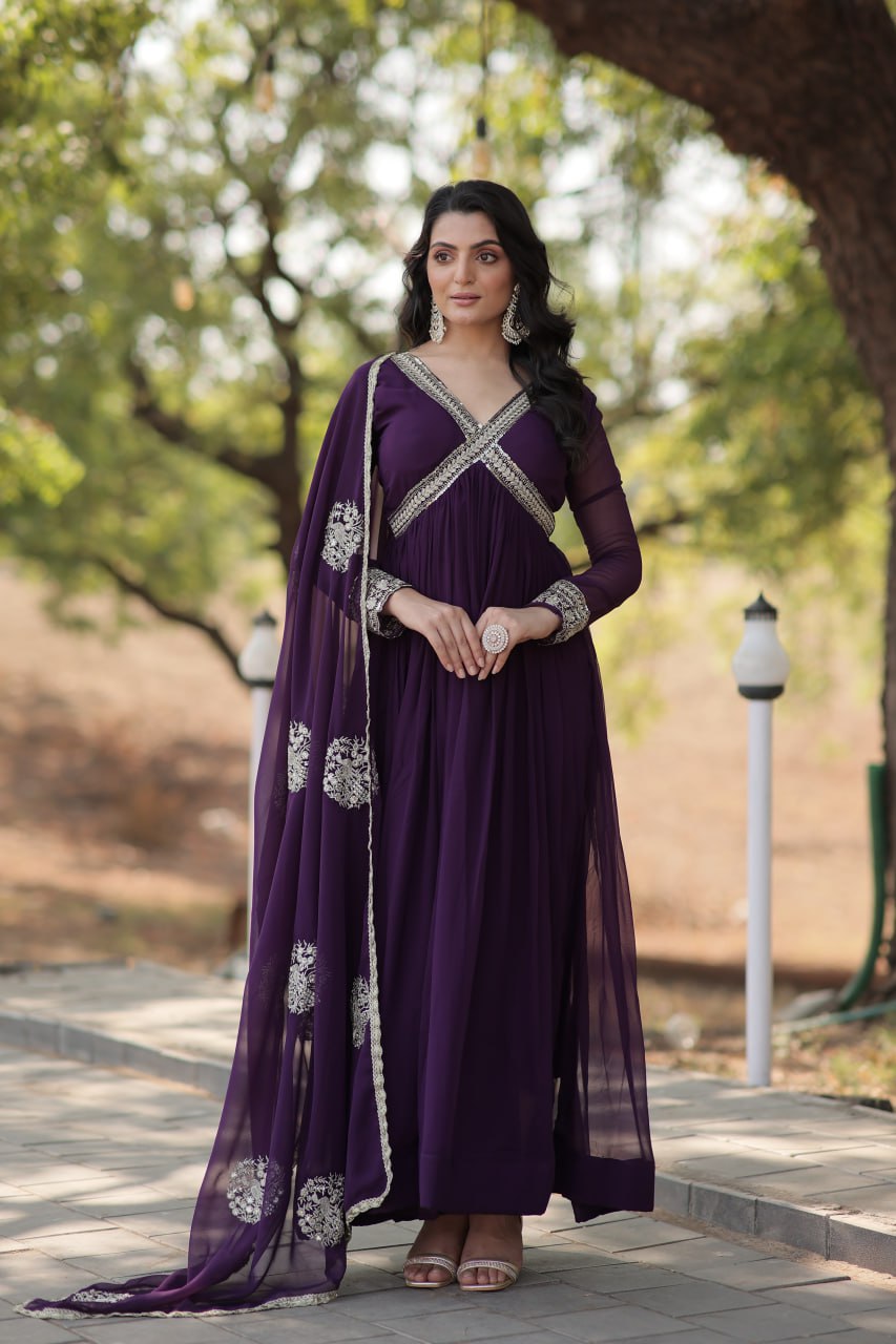 Charming Alia Cut Faux Georgette Festive Wear Designer Gown - INDIAN ELEGANCE