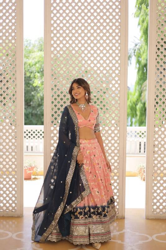 Resplendent Viscous Jacquard Sequins Embroidered Wedding Wear Lehenga Choli - INDIAN ELEGANCE
