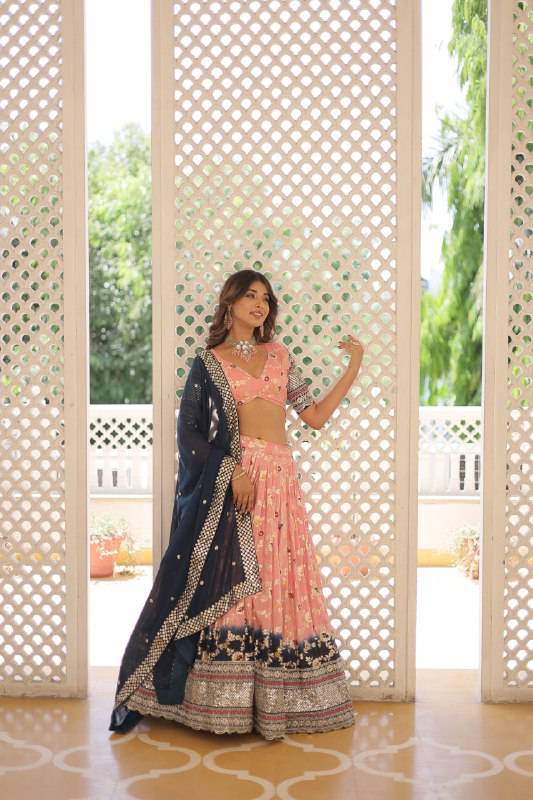Resplendent Viscous Jacquard Sequins Embroidered Wedding Wear Lehenga Choli - INDIAN ELEGANCE