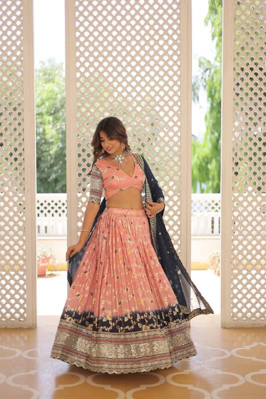 Resplendent Viscous Jacquard Sequins Embroidered Wedding Wear Lehenga Choli - INDIAN ELEGANCE