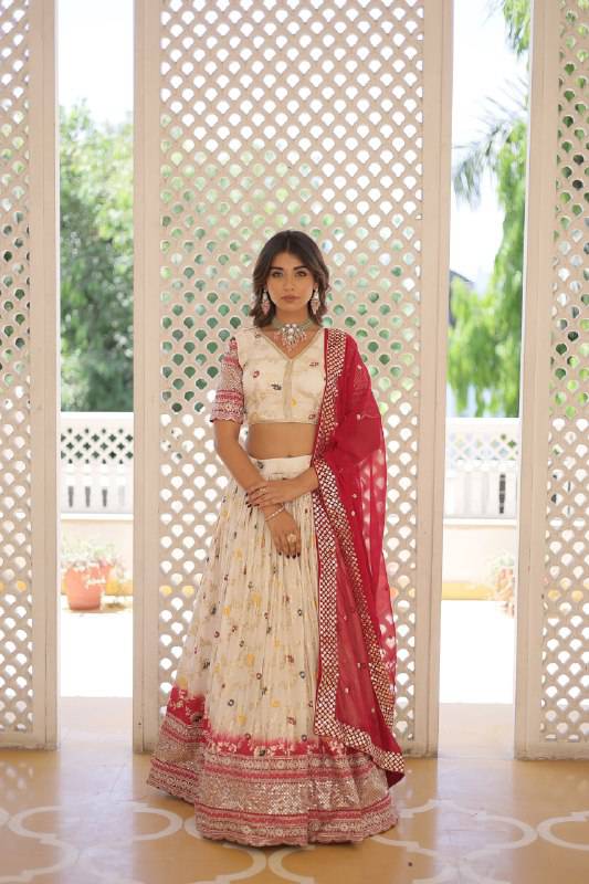 Resplendent Viscous Jacquard Sequins Embroidered Wedding Wear Lehenga Choli - INDIAN ELEGANCE