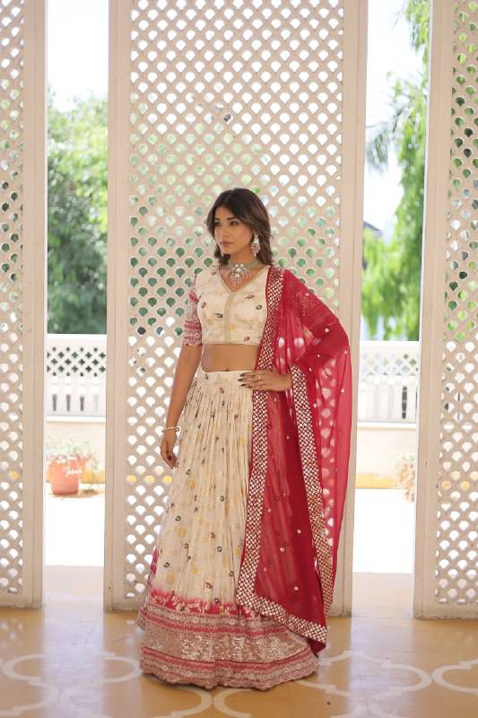 Resplendent Viscous Jacquard Sequins Embroidered Wedding Wear Lehenga Choli - INDIAN ELEGANCE