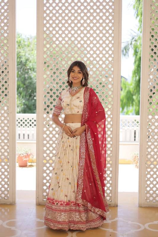 Resplendent Viscous Jacquard Sequins Embroidered Wedding Wear Lehenga Choli - INDIAN ELEGANCE