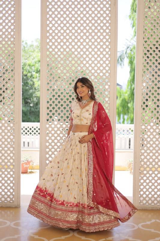 Resplendent Viscous Jacquard Sequins Embroidered Wedding Wear Lehenga Choli - INDIAN ELEGANCE