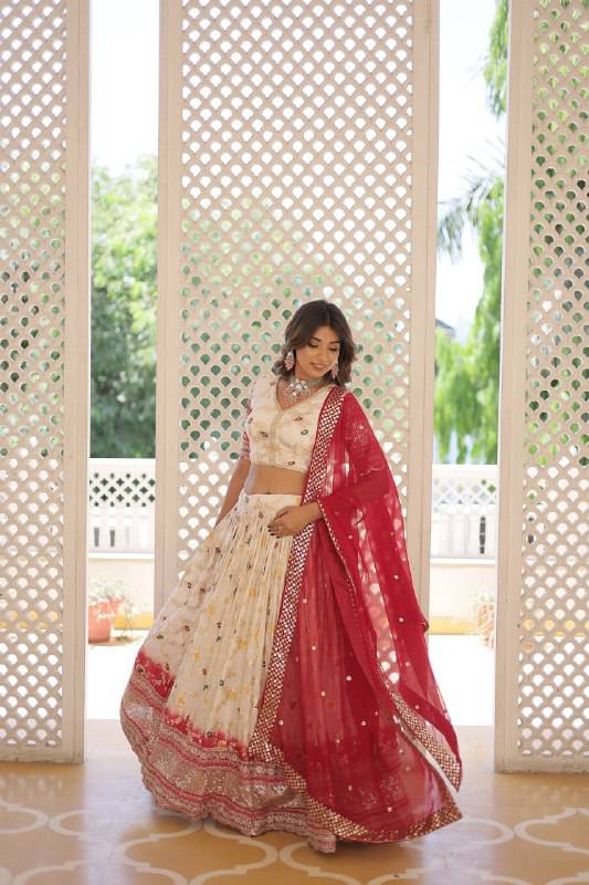Resplendent Viscous Jacquard Sequins Embroidered Wedding Wear Lehenga Choli - INDIAN ELEGANCE