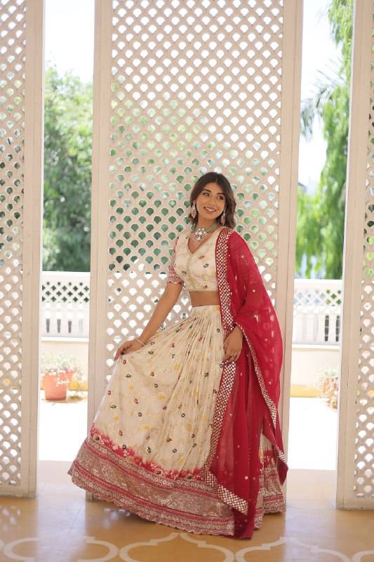 Resplendent Viscous Jacquard Sequins Embroidered Wedding Wear Lehenga Choli - INDIAN ELEGANCE