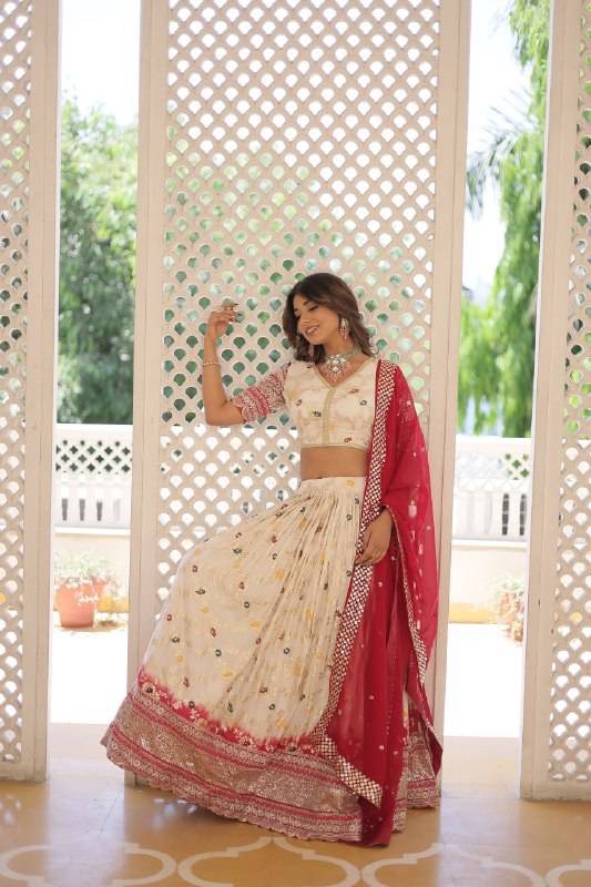 Resplendent Viscous Jacquard Sequins Embroidered Wedding Wear Lehenga Choli - INDIAN ELEGANCE