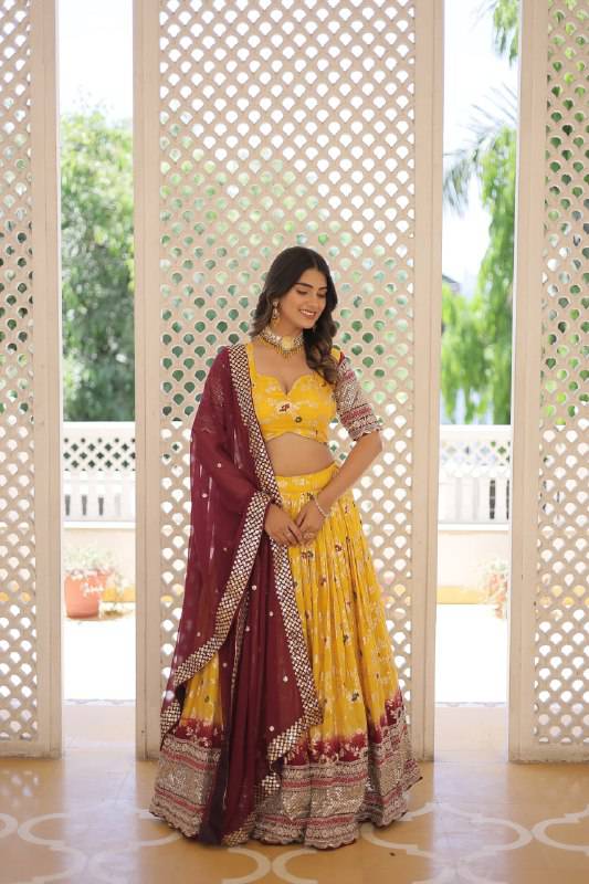 Resplendent Viscous Jacquard Sequins Embroidered Wedding Wear Lehenga Choli - INDIAN ELEGANCE