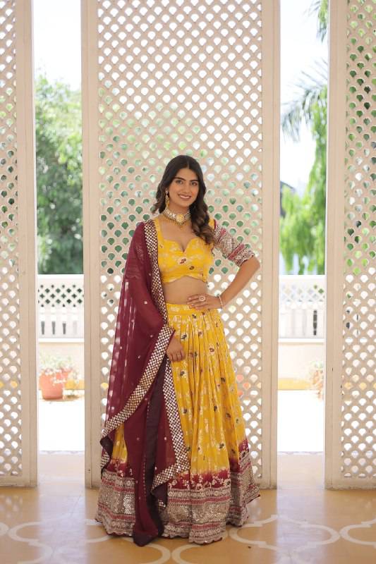 Resplendent Viscous Jacquard Sequins Embroidered Wedding Wear Lehenga Choli - INDIAN ELEGANCE