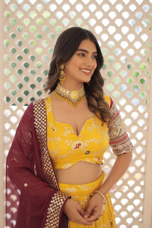 Resplendent Viscous Jacquard Sequins Embroidered Wedding Wear Lehenga Choli - INDIAN ELEGANCE