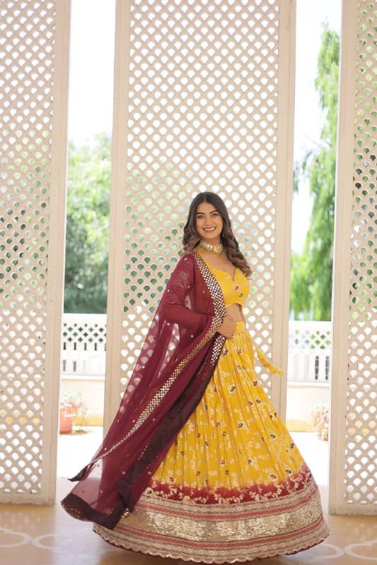 Resplendent Viscous Jacquard Sequins Embroidered Wedding Wear Lehenga Choli - INDIAN ELEGANCE
