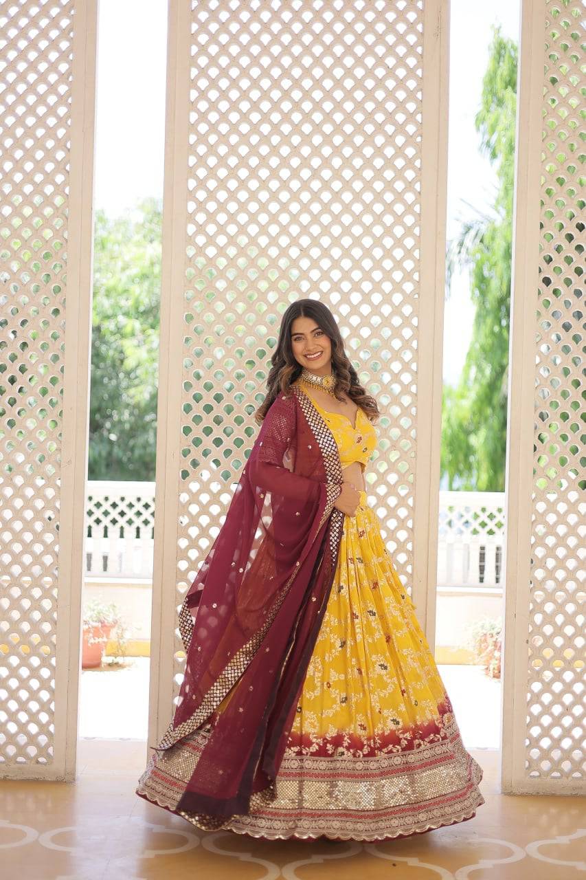 Resplendent Viscous Jacquard Sequins Embroidered Wedding Wear Lehenga Choli - INDIAN ELEGANCE
