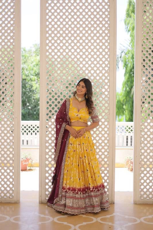 Resplendent Viscous Jacquard Sequins Embroidered Wedding Wear Lehenga Choli - INDIAN ELEGANCE