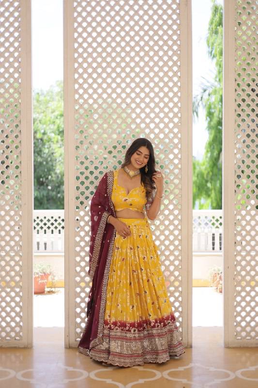 Resplendent Viscous Jacquard Sequins Embroidered Wedding Wear Lehenga Choli - INDIAN ELEGANCE