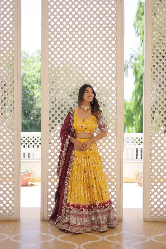 Resplendent Viscous Jacquard Sequins Embroidered Wedding Wear Lehenga Choli - INDIAN ELEGANCE