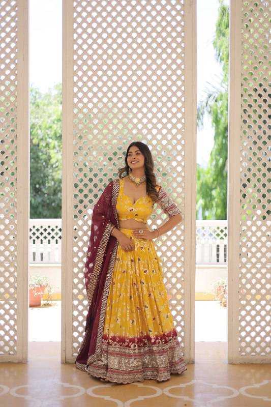 Resplendent Viscous Jacquard Sequins Embroidered Wedding Wear Lehenga Choli - INDIAN ELEGANCE