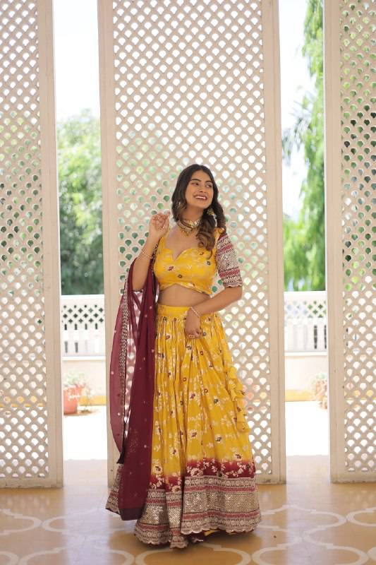 Resplendent Viscous Jacquard Sequins Embroidered Wedding Wear Lehenga Choli - INDIAN ELEGANCE
