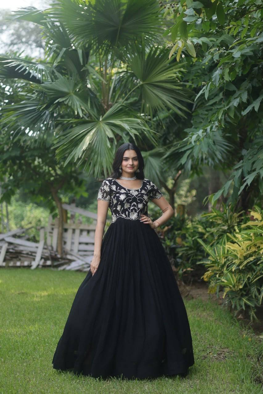 Enticing Faux Georgette Coded Sequins Embroidered Gown - INDIAN ELEGANCE