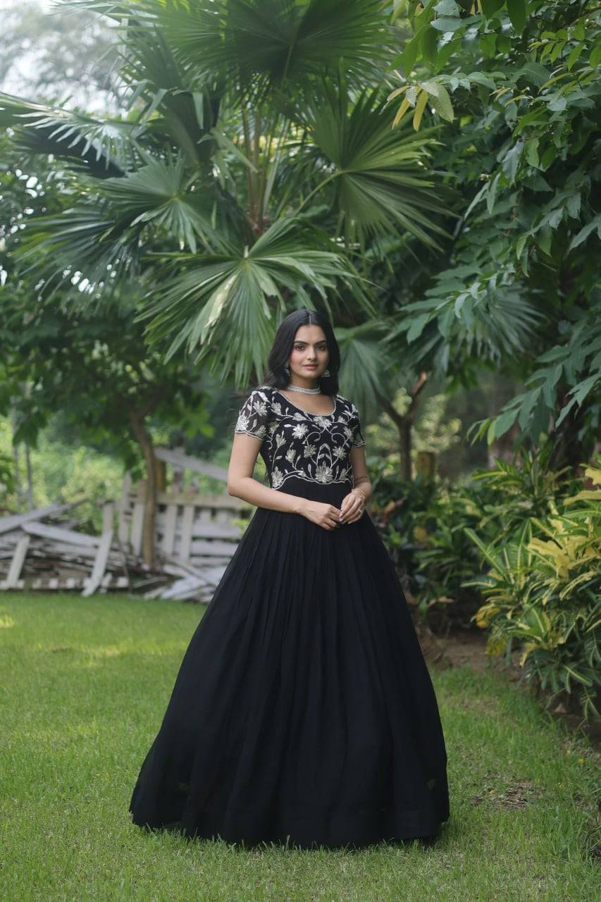 Enticing Faux Georgette Coded Sequins Embroidered Gown - INDIAN ELEGANCE