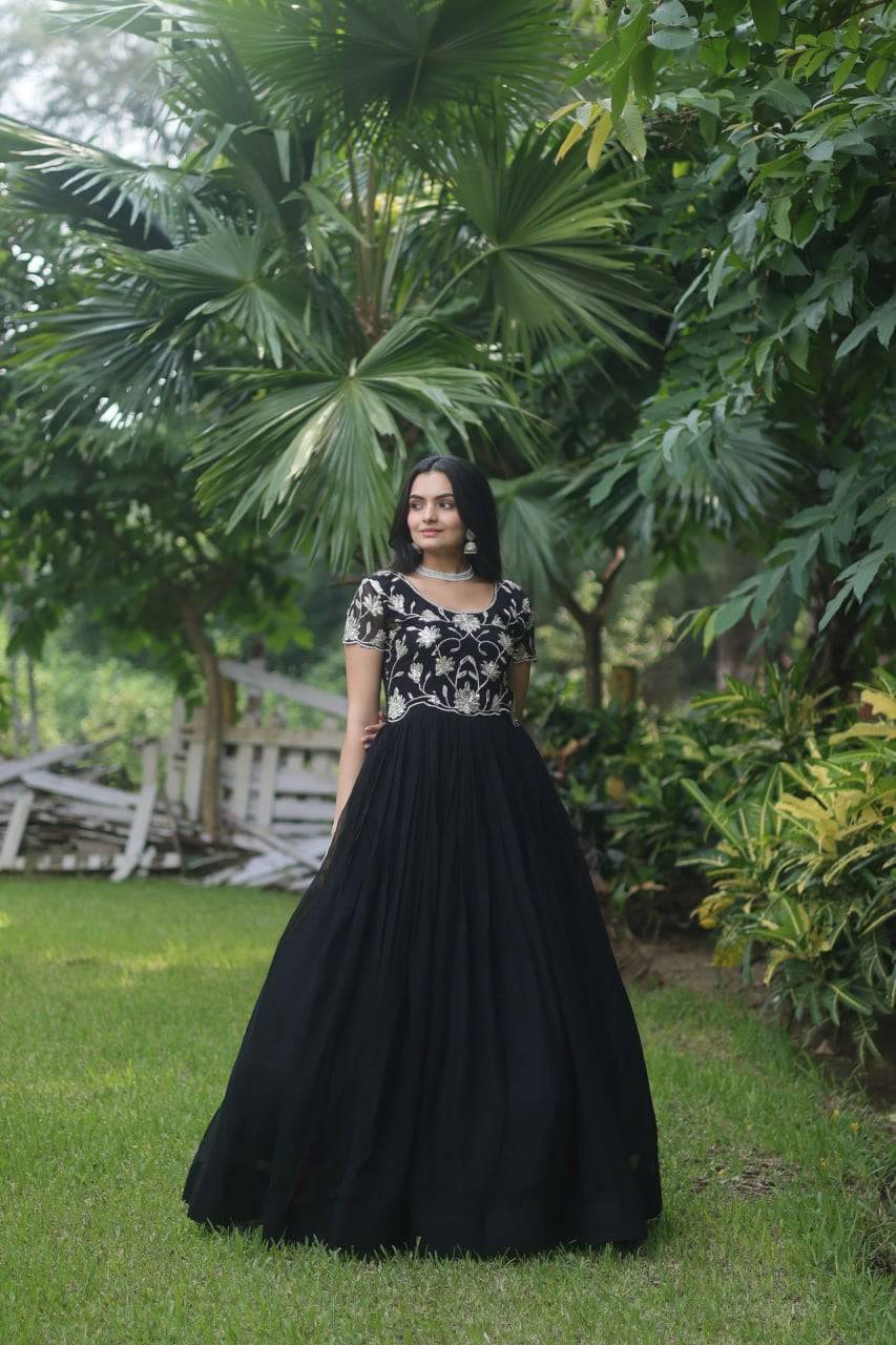 Enticing Faux Georgette Coded Sequins Embroidered Gown - INDIAN ELEGANCE