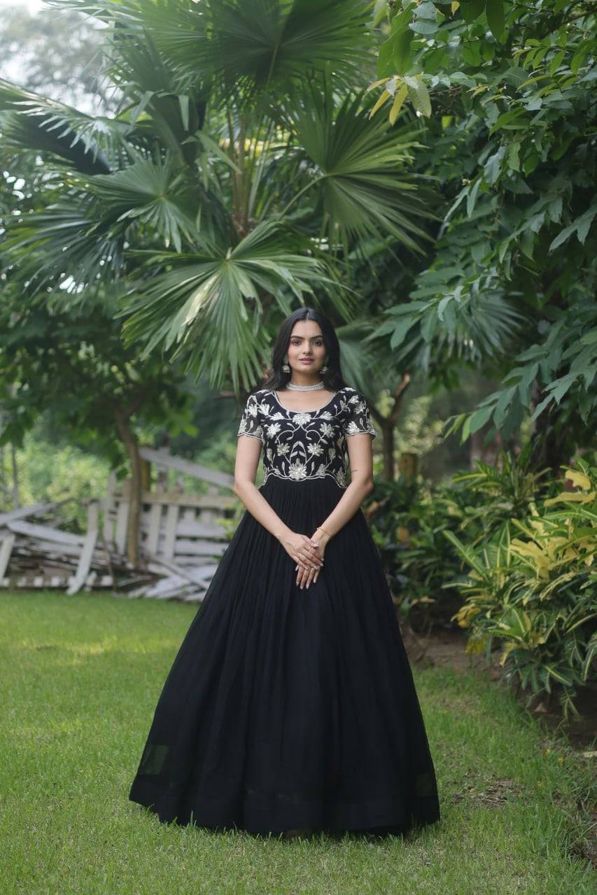 Enticing Faux Georgette Coded Sequins Embroidered Gown - INDIAN ELEGANCE