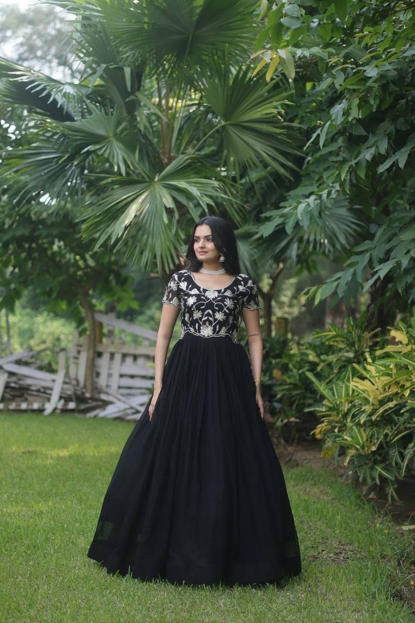Enticing Faux Georgette Coded Sequins Embroidered Gown - INDIAN ELEGANCE