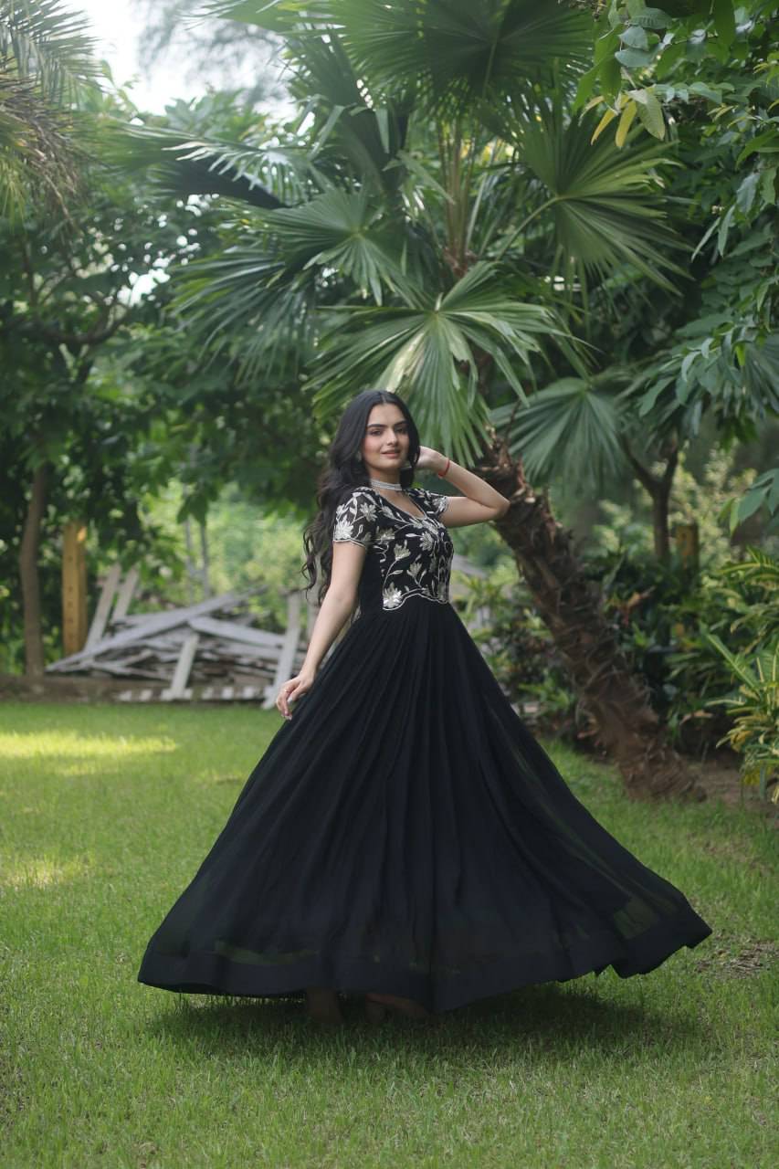 Enticing Faux Georgette Coded Sequins Embroidered Gown - INDIAN ELEGANCE