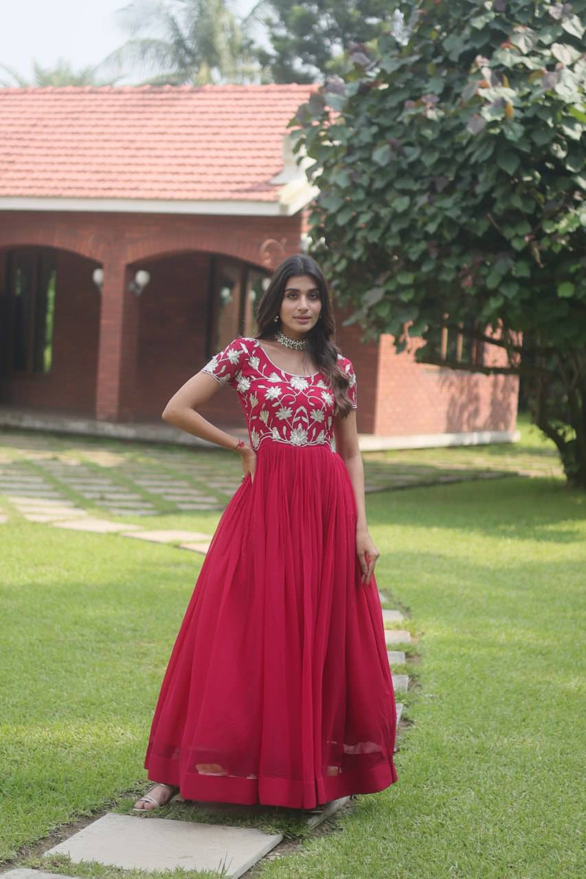Enticing Faux Georgette Coded Sequins Embroidered Gown - INDIAN ELEGANCE