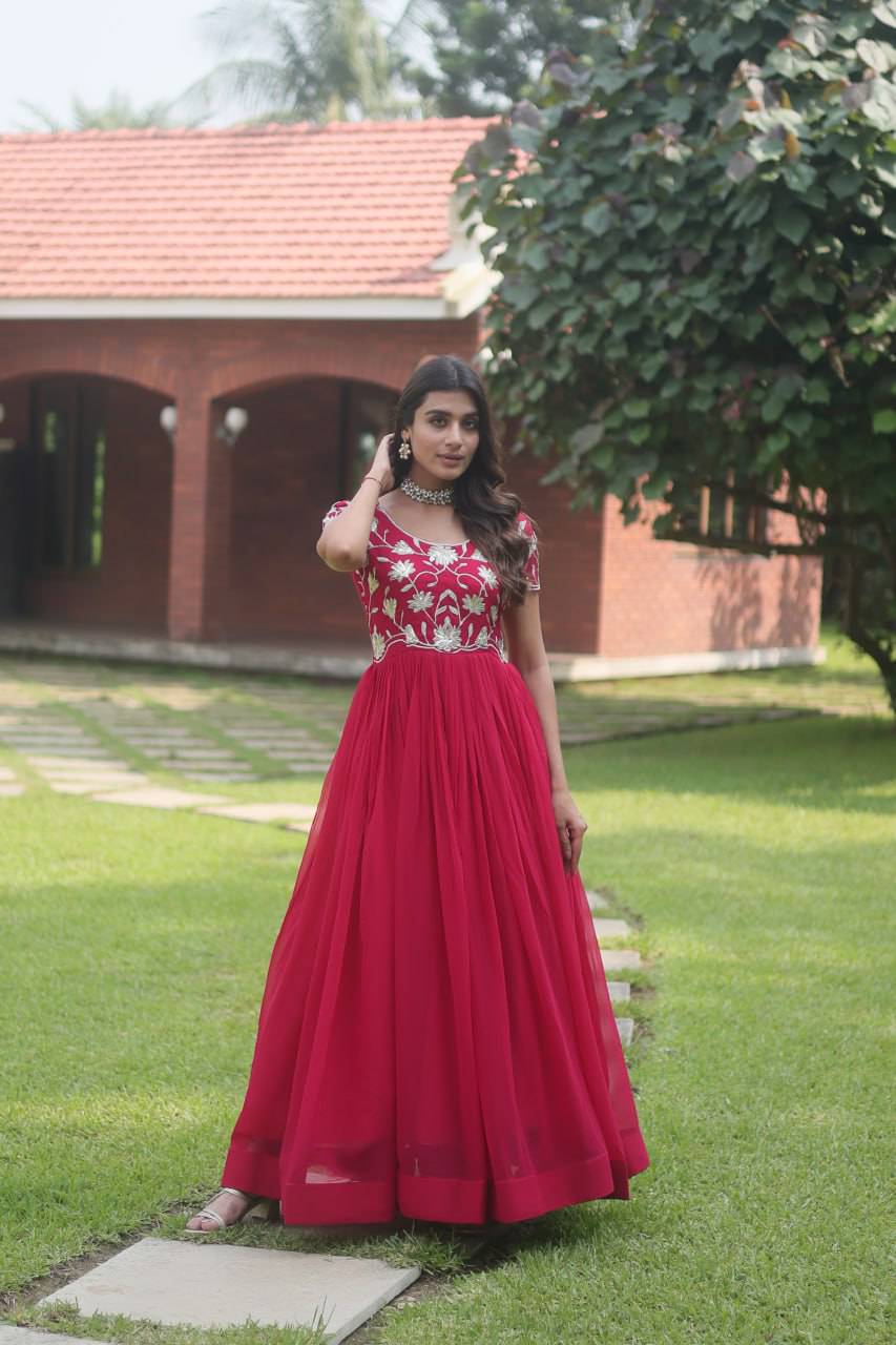 Enticing Faux Georgette Coded Sequins Embroidered Gown - INDIAN ELEGANCE