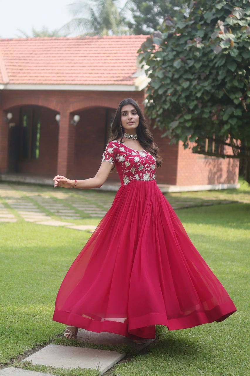 Enticing Faux Georgette Coded Sequins Embroidered Gown - INDIAN ELEGANCE
