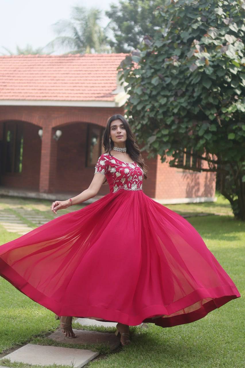Enticing Faux Georgette Coded Sequins Embroidered Gown - INDIAN ELEGANCE
