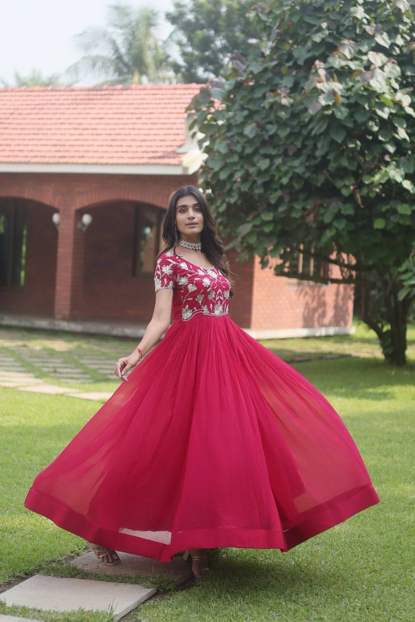 Enticing Faux Georgette Coded Sequins Embroidered Gown - INDIAN ELEGANCE