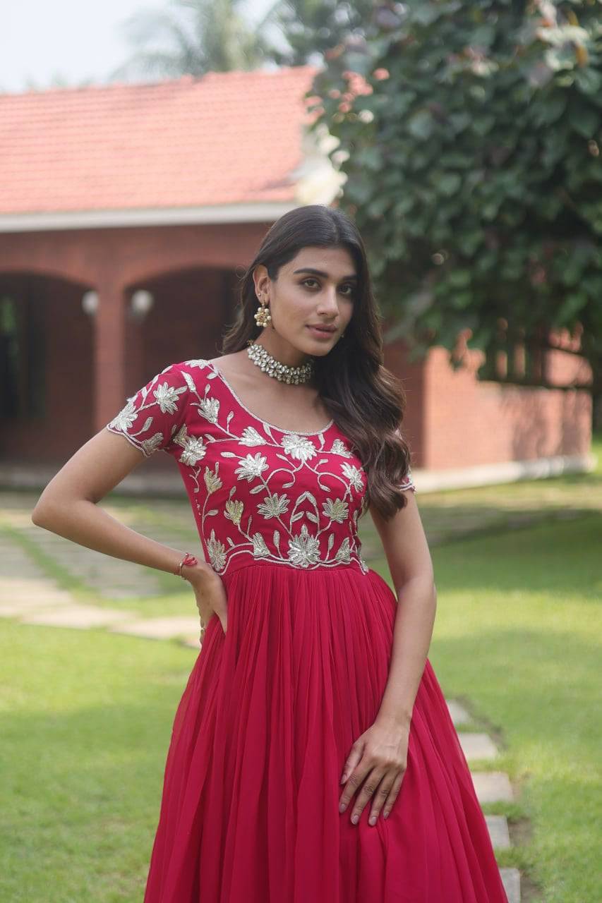 Enticing Faux Georgette Coded Sequins Embroidered Gown - INDIAN ELEGANCE