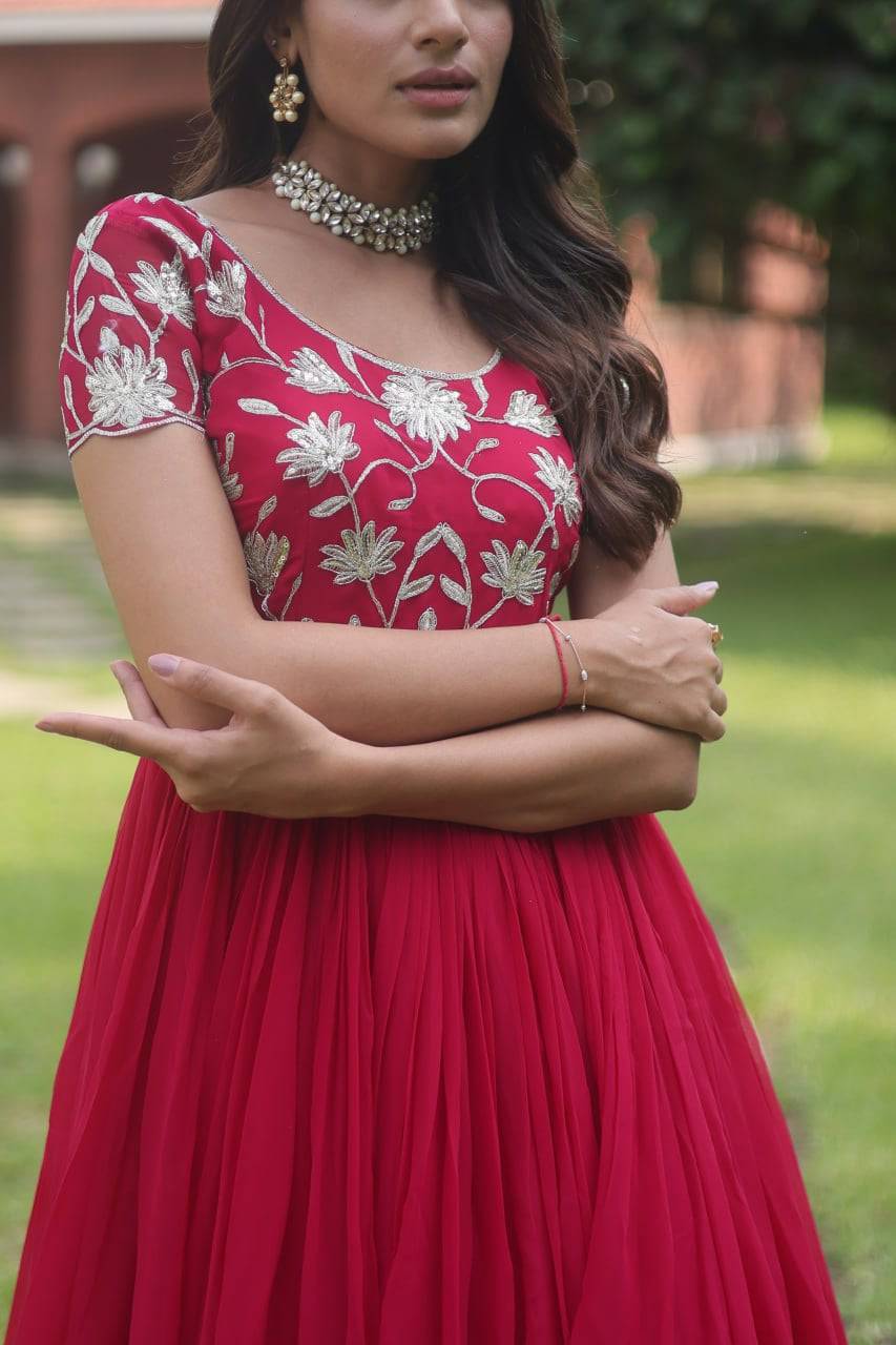 Enticing Faux Georgette Coded Sequins Embroidered Gown - INDIAN ELEGANCE