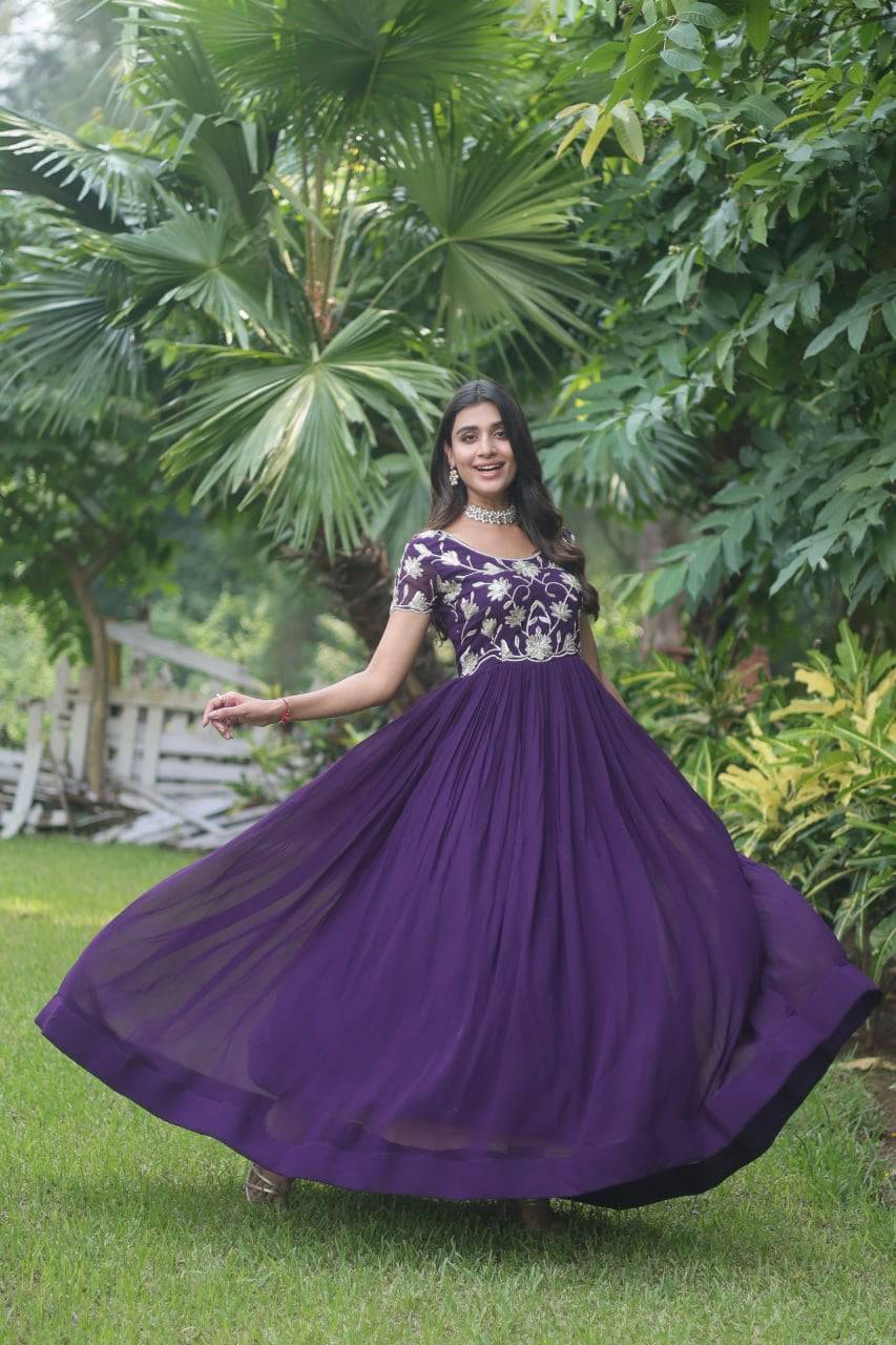 Enticing Faux Georgette Coded Sequins Embroidered Gown - INDIAN ELEGANCE