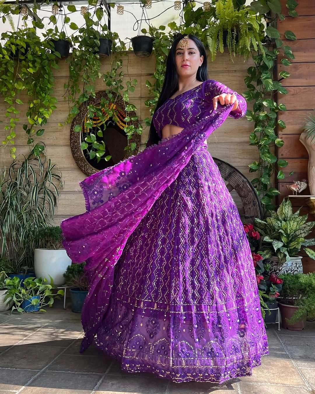 Magnificent Purple Heavy Sequins Embroidered Georgette Lehenga Choli - INDIAN ELEGANCE