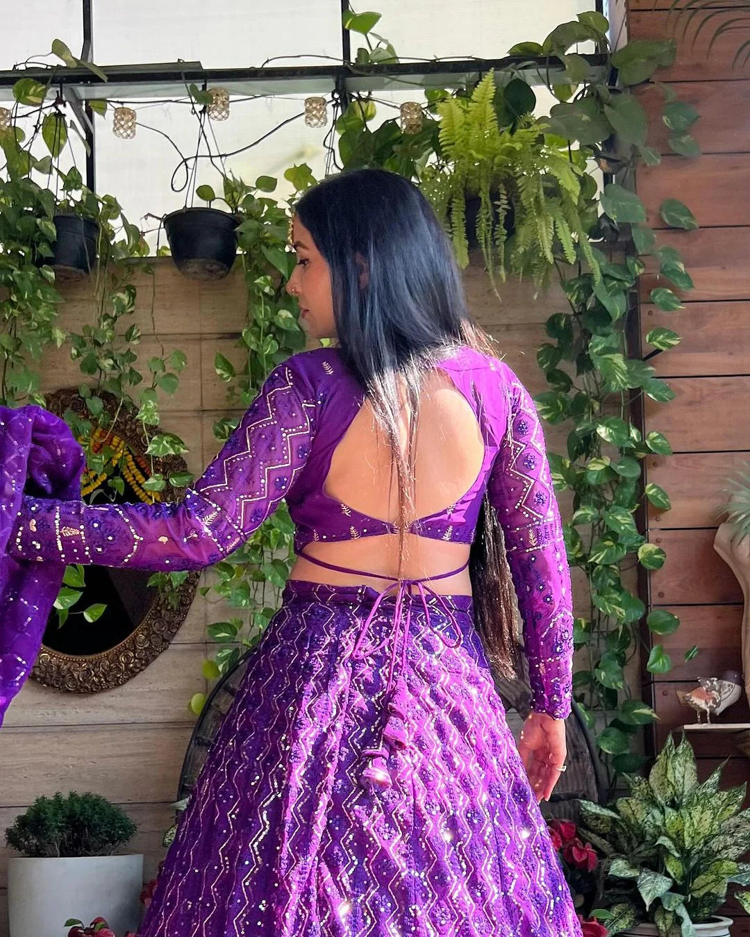 Magnificent Purple Heavy Sequins Embroidered Georgette Lehenga Choli - INDIAN ELEGANCE