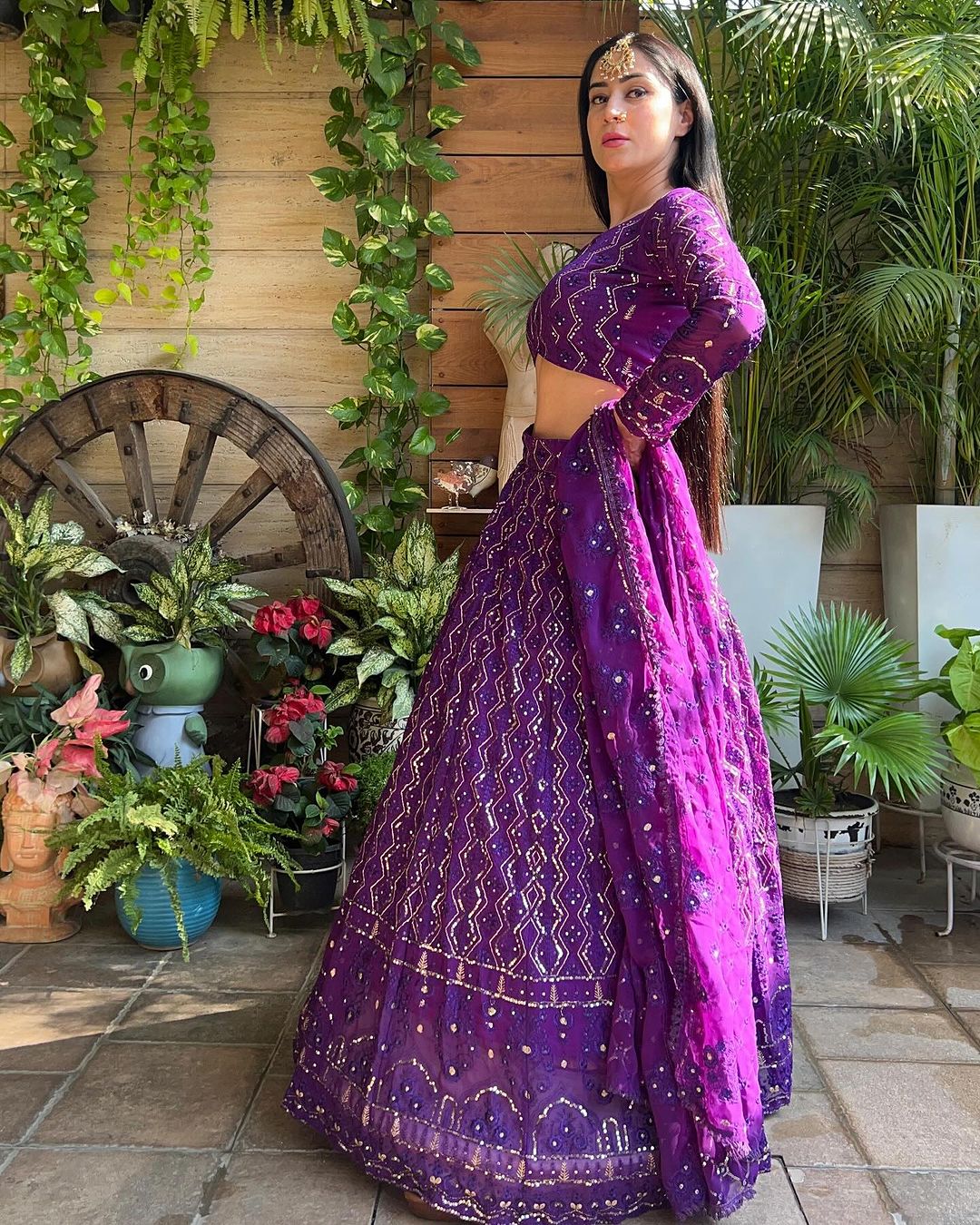 Magnificent Purple Heavy Sequins Embroidered Georgette Lehenga Choli - INDIAN ELEGANCE