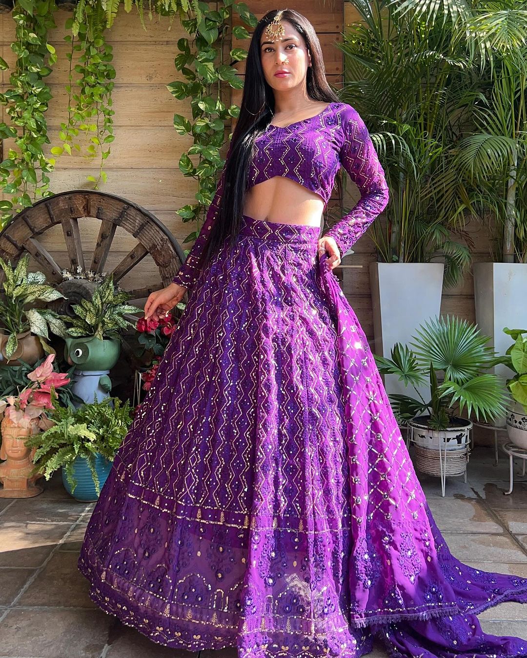Magnificent Purple Heavy Sequins Embroidered Georgette Lehenga Choli - INDIAN ELEGANCE
