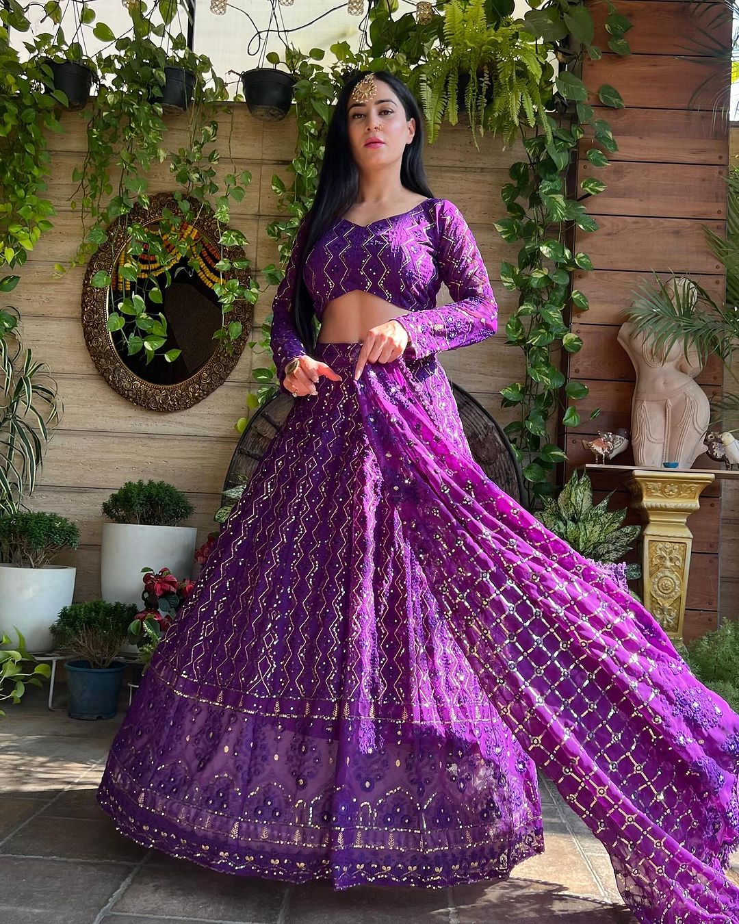 Magnificent Purple Heavy Sequins Embroidered Georgette Lehenga Choli - INDIAN ELEGANCE