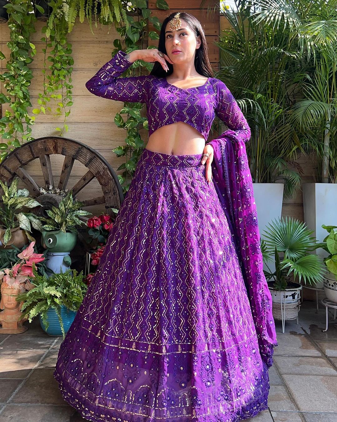 Magnificent Purple Heavy Sequins Embroidered Georgette Lehenga Choli - INDIAN ELEGANCE
