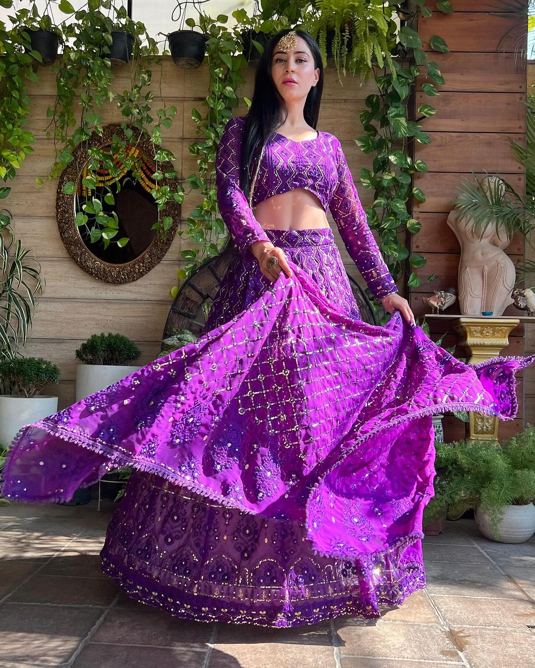 Magnificent Purple Heavy Sequins Embroidered Georgette Lehenga Choli - INDIAN ELEGANCE