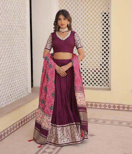 Stunning Viscous Jacquard Sequins Embroidered Lehenga Choli - INDIAN ELEGANCE