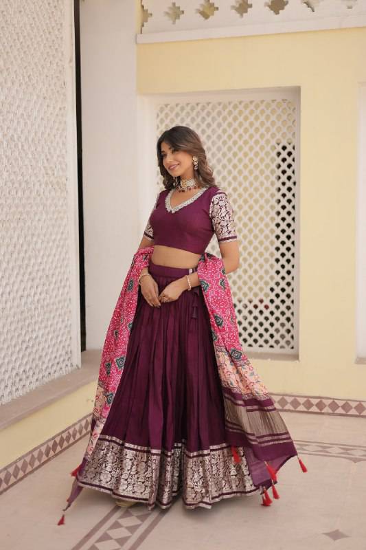 Stunning Viscous Jacquard Sequins Embroidered Lehenga Choli - INDIAN ELEGANCE