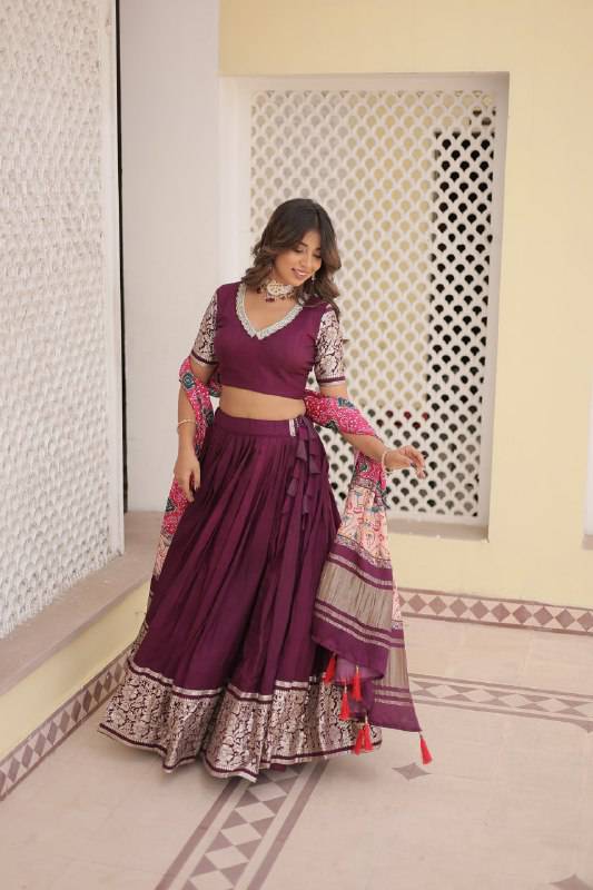 Stunning Viscous Jacquard Sequins Embroidered Lehenga Choli - INDIAN ELEGANCE