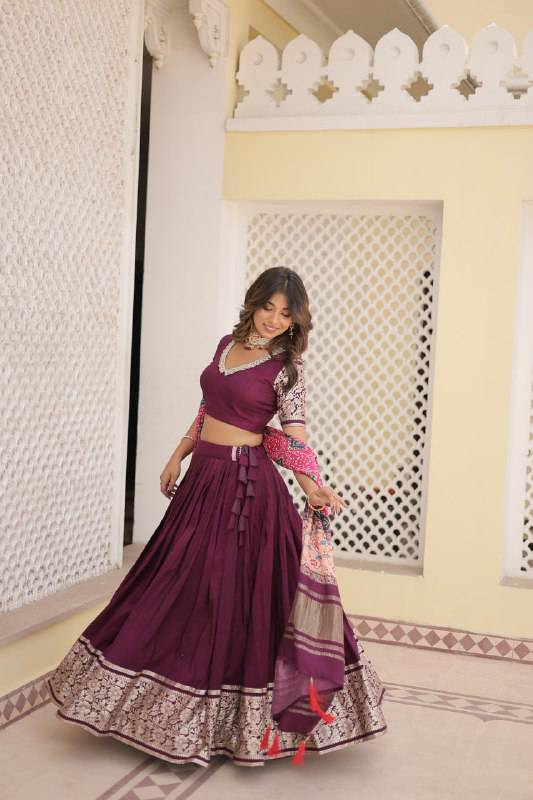 Stunning Viscous Jacquard Sequins Embroidered Lehenga Choli - INDIAN ELEGANCE