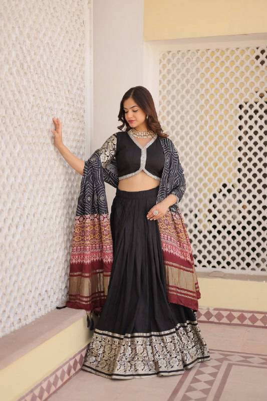 Stunning Viscous Jacquard Sequins Embroidered Lehenga Choli - INDIAN ELEGANCE