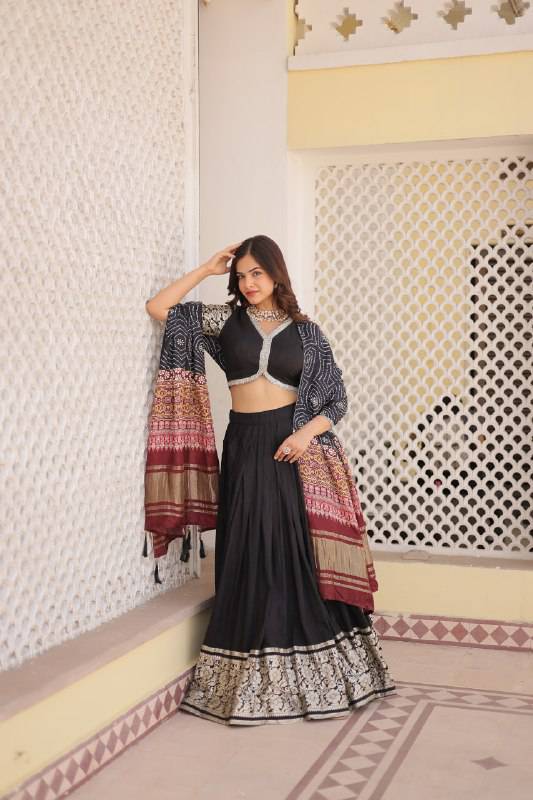 Stunning Viscous Jacquard Sequins Embroidered Lehenga Choli - INDIAN ELEGANCE